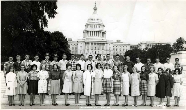 The Class of 1965 senior trip group in Washington, D.C.